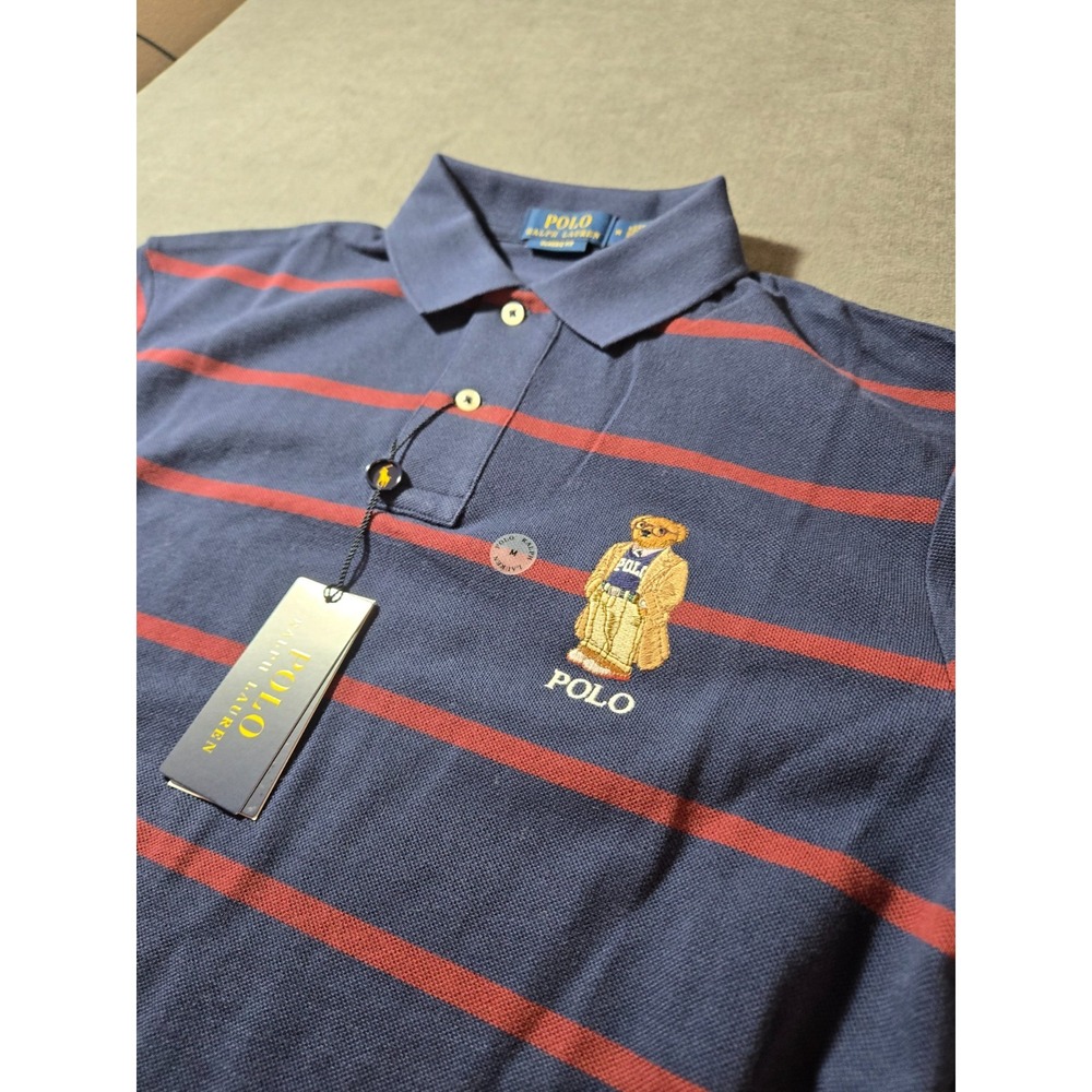 NWT Polo Ralph Lauren Shirt Mens Medium Polo Bear Embroidered Preppy Logo Stripe